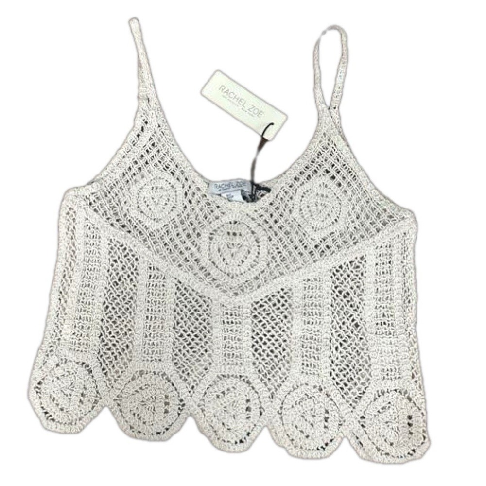 NWT Rachel Zoe Crochet Crop Tank Top Small Cotton Boho Festival Y2K Hippie Fairy